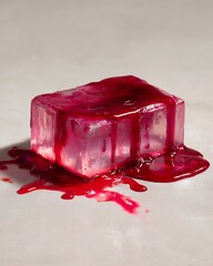 A melting soap bar with red stain, symbolizing guilt and cleansing of conscience
