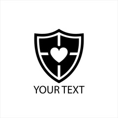 Minimalist Vector Logo of Shield with Medical Heart or Cross Symbol &mdash; Black Isolated Design