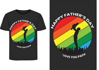 Happy Father's Day T-Shirt Design Rainbow Stripes, Dad and Child Silhouette