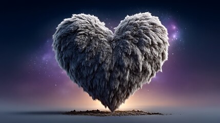A full romantic night sky scene where stars, planets, and clouds subtly take the form of heart shapes, lit by a glowing moon and surrounded by soft cosmic dust