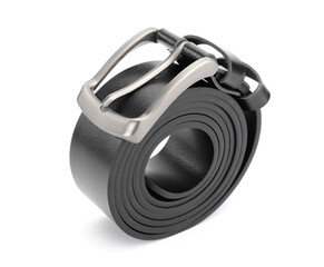 One black leather belt isolated on white