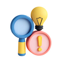 Searching Ideas Concept with Magnifier, Lightbulb, and Exclamation Mark