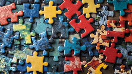 Colorful Puzzle Pieces Scattered Together