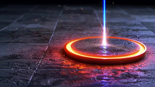 Energy beam hitting sci-fi circular platform  
