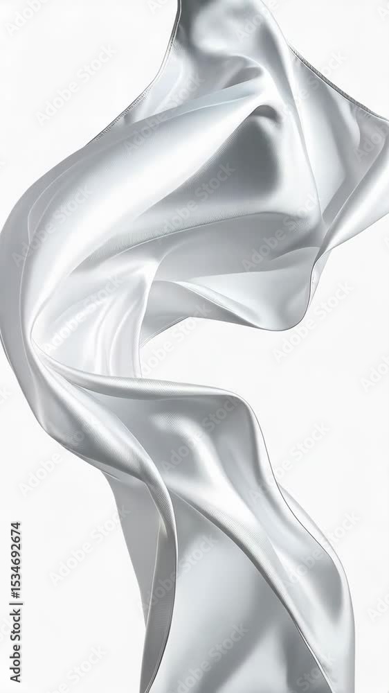 Poster abstract white silk fabric flowing with elegance, creating soft curves and graceful movement on a cl