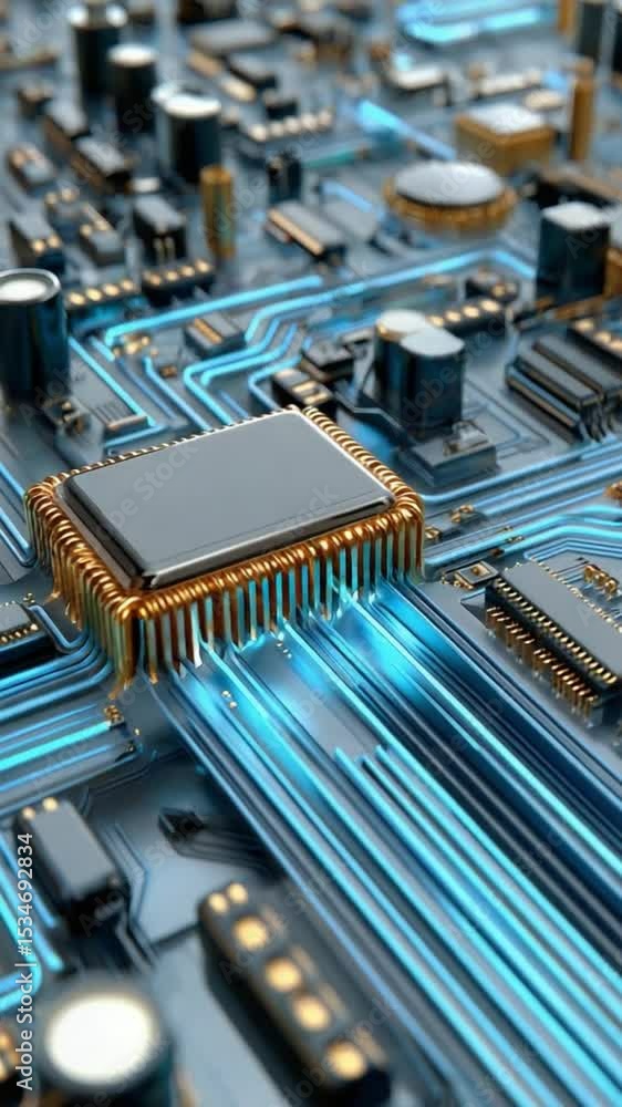 Aufkleber digital circuit board: a close-up view of a vibrant circuit board, showcasing intricate electronic p