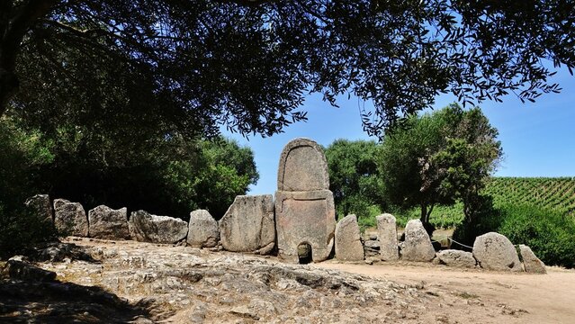 Arzachena, Sassari, Italy - 05.27.2025:View of the giants graves of Coddu Veccju near Arzachena, archeological site in Sardinia island