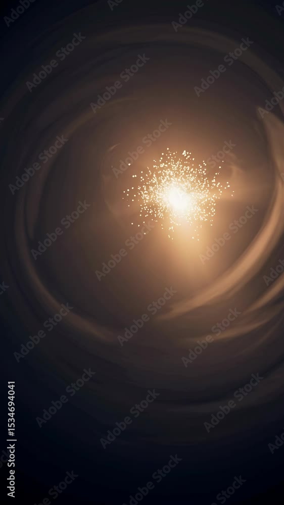 Poster a cosmic explosion with swirling clouds and sparks, captured from a top-down angle, creating a dynam