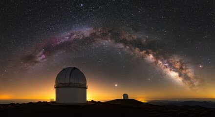 Fototapeta premium Stargazing event at mountain observatory cosmic night sky serene environment panoramic
