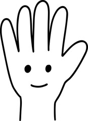Human body element hand drawn outline, Friendly cartoon hand with a smiling face.