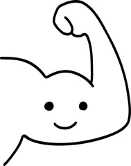 Human body element hand drawn outline, Happy arm flexing with a smiley face illustration.