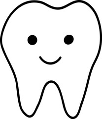 Human body element hand drawn outline, Cute smiling tooth illustration with a friendly expression.