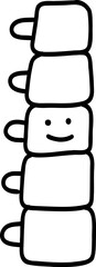 Human body element hand drawn outline, Stacked mugs with a smiling face character.