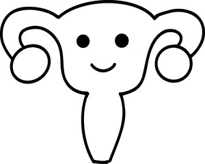 Human body element hand drawn outline, Cute cartoon representation of a uterus with a smiling face.