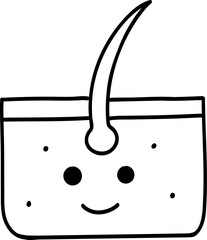 Human body element hand drawn outline, Cute cartoon character with a smiling face and a hair strand.