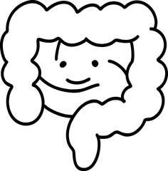 Human body element hand drawn outline, Happy cartoonish intestine character with a smile.