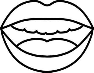Human body element hand drawn outline, Simplistic outline of a pair of lips with an open mouth.