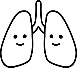 Human body element hand drawn outline, Cute cartoon lungs with smiling faces and a joyful expression.