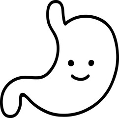 Human body element hand drawn outline, Cute cartoon stomach character with a smiling face.