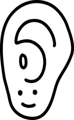 Human body element hand drawn outline, Cartoonish ear illustration with a smiling face design.