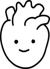 Human body element hand drawn outline, Cute heart character with a smiling face and cartoonish design.