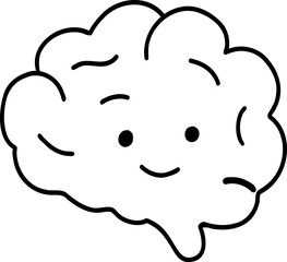 Human body element hand drawn outline, Cute cartoon brain with a smiling face illustration.