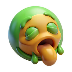 Fototapeta premium 3 D Cartoon Emoji Sick Vomiting Green Fluid Orange Face Green Hair emoticon