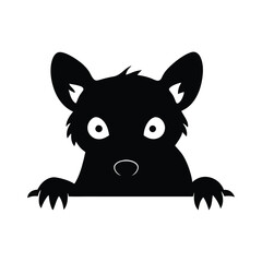 Fototapeta premium Hyena silhouette with large expressive eyes and front paws visible vector illustration.