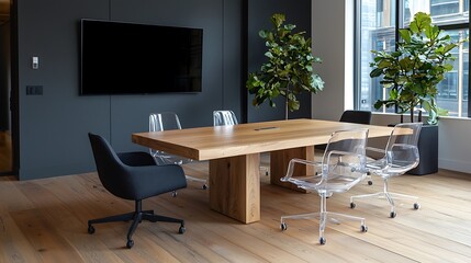 Modern Conference Room with Live Edge Table and Chairs