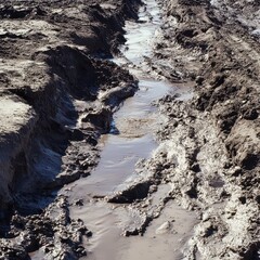Waterlogged field showing muddy terrain after rain