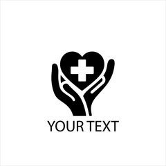 Obraz premium Vector Logo of a Hand Holding a Medical Heart or Cross Symbol — Isolated on White Background
