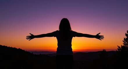 Celebrating freedom at sunset mountain landscape inspirational content nature environment silhouette viewpoint