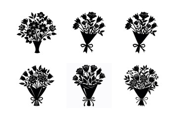A 6-icon set of peony flower silhouettes in vector style. Ideal for floral branding, wedding decor, tattoo designs, botanical art, greeting cards, and minimalist nature illustrations.