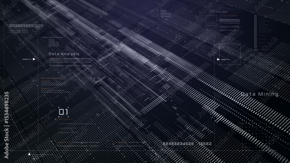 Poster futuristic digital landscape with abstract data mining visuals, advanced analytics, and high-tech cy