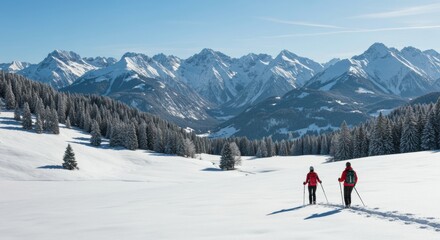 Skiing adventure in the alps winter landscape outdoor sports snowy mountains scenic active lifestyle