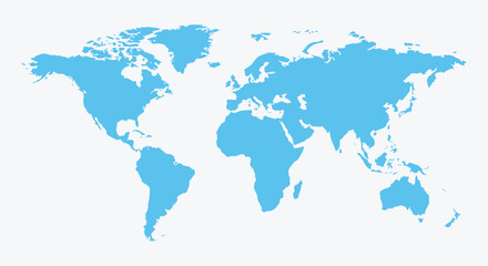 Solid Blue World Map Vector Simple Global Silhouette Illustration