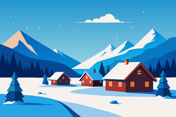 Fototapeta premium winter landscape with houses