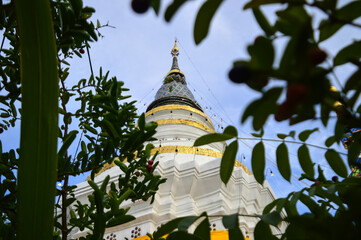 White Pagoda in the Evening, Lanna Architecture, Symbols of Buddhism, South East Asia at Ket Karam...
