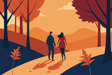 couple walking in autumn park