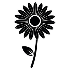 Black silhouette of a single daisy flower on a white background. Perfect for botanical designs, tattoo art, minimal decor, nature-themed prints, and floral branding visuals.