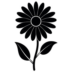 Black silhouette of a single daisy flower on a white background. Perfect for botanical designs, tattoo art, minimal decor, nature-themed prints, and floral branding visuals.