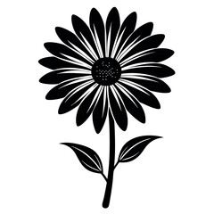 Black silhouette of a single daisy flower on a white background. Perfect for botanical designs, tattoo art, minimal decor, nature-themed prints, and floral branding visuals.