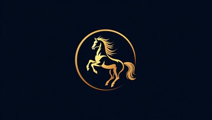 Graceful golden horse head logo on navy. Elegant, balanced, and luxurious design for high-end identity.