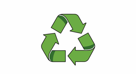 Green recycling symbol with three arrows on white background