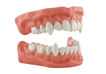 A set of dentures displayed against a solid black background