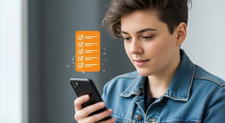 Teen Using Smartphone with Checklist and Notifications