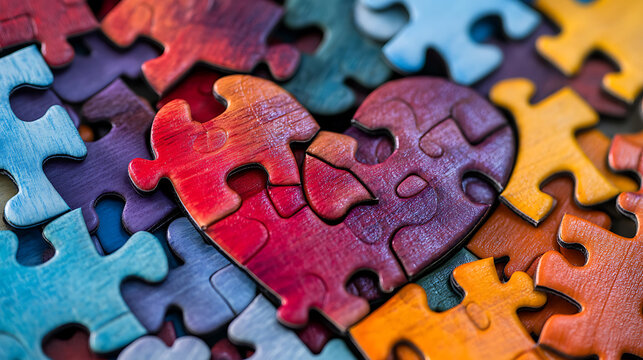 Colorful Puzzle Pieces Forming a Heart Shape