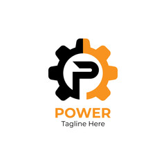 Initial P gear power logo template. Modern mechanic creative letter P logo design.