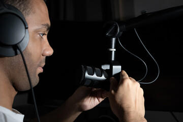 Podcast streaming microphone and headphones recording at home