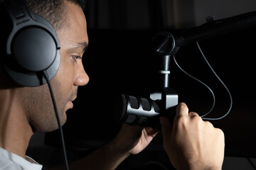 Podcast streaming microphone and headphones recording at home